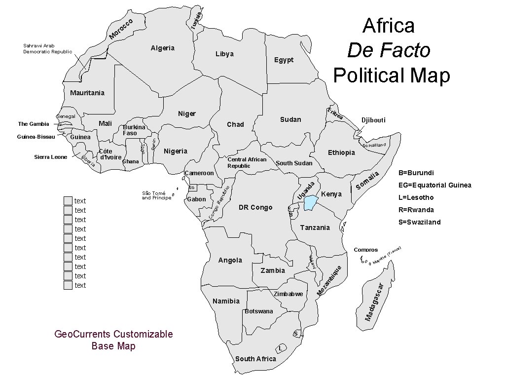 isia o Africa De Facto Political Map Tun c oc r o M Sahrawi