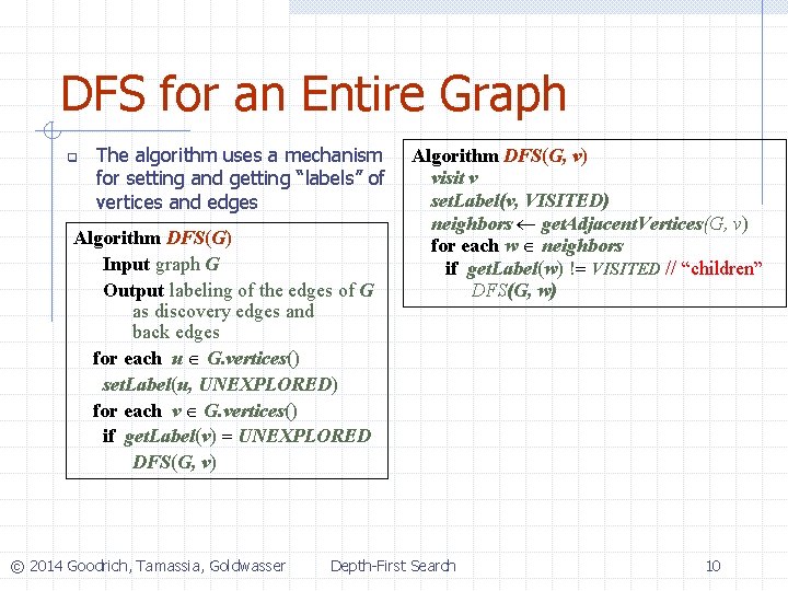 DFS for an Entire Graph q The algorithm uses a mechanism for setting and DFS for an Entire Graph q The algorithm uses a mechanism for setting and
