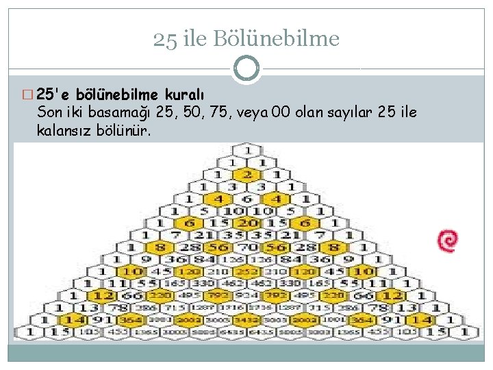 25 ile Bölünebilme � 25'e bölünebilme kuralı Son iki basamağı 25, 50, 75, veya