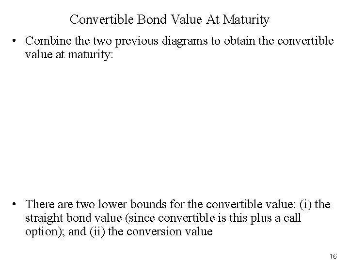 Convertible Bond Value At Maturity • Combine the two previous diagrams to obtain the