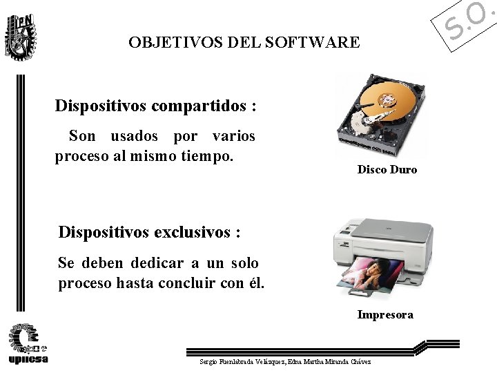 OBJETIVOS DEL SOFTWARE Dispositivos compartidos : Son usados por varios proceso al mismo tiempo.