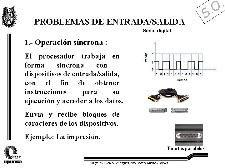 . O PROBLEMAS DE ENTRADA/SALIDA . S 1. - Operación síncrona : El procesador