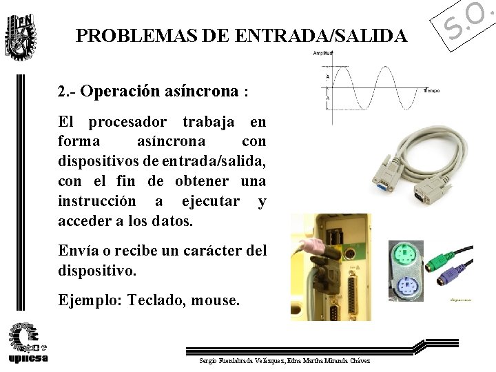 PROBLEMAS DE ENTRADA/SALIDA 2. - Operación asíncrona : El procesador trabaja en forma asíncrona