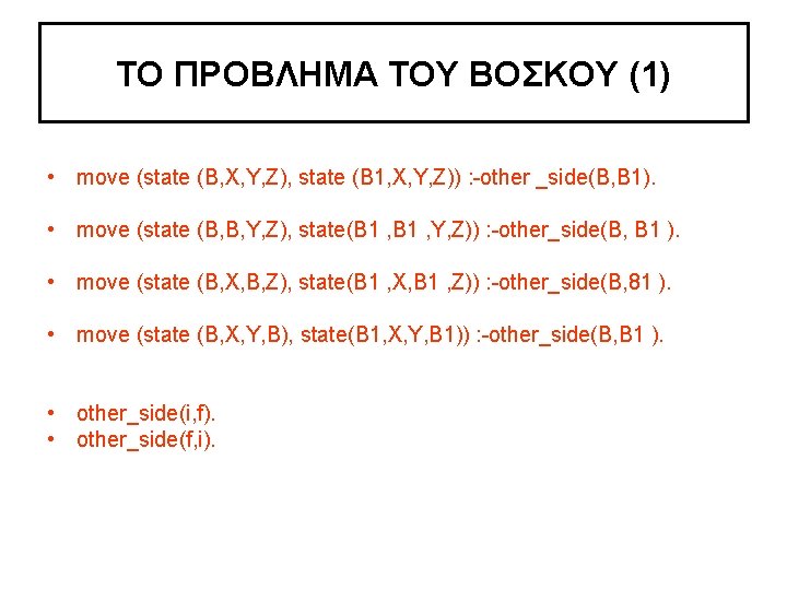 ΤO ΠΡOBΛHMA TOY BOΣΚOY (1) • move (state (B, X, Y, Z), state (B