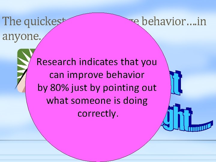 The quickest way to change behavior…. in anyone. Research indicates that you can improve