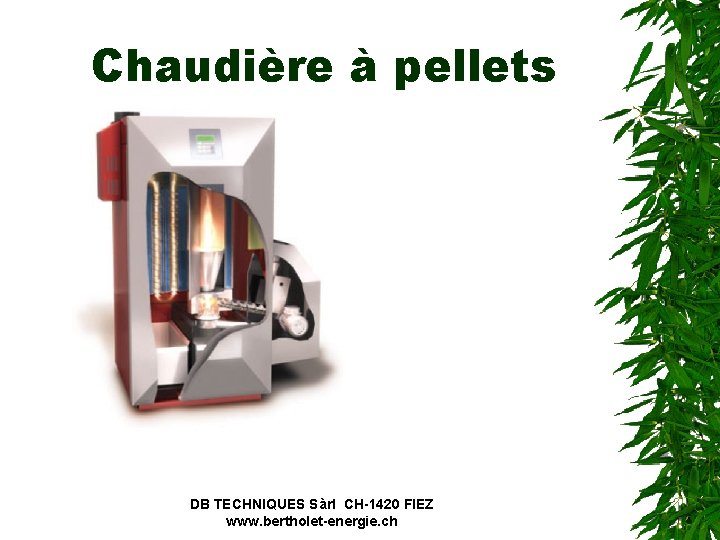 Chaudière à pellets DB TECHNIQUES Sàrl CH-1420 FIEZ www. bertholet-energie. ch 