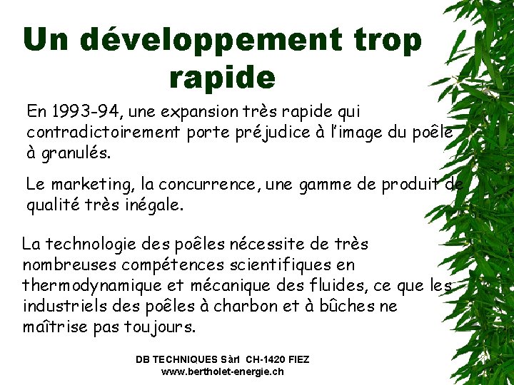 Un développement trop rapide En 1993 -94, une expansion très rapide qui contradictoirement porte