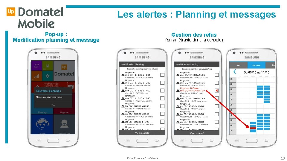  Les alertes : Planning et messages Pop-up : Modification planning et message Gestion