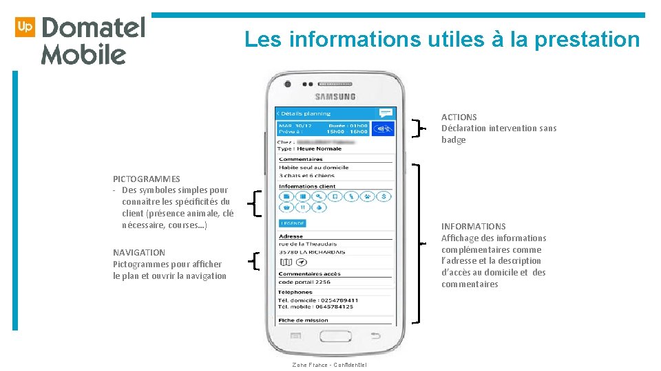  Les informations utiles à la prestation ACTIONS Déclaration intervention sans badge PICTOGRAMMES -