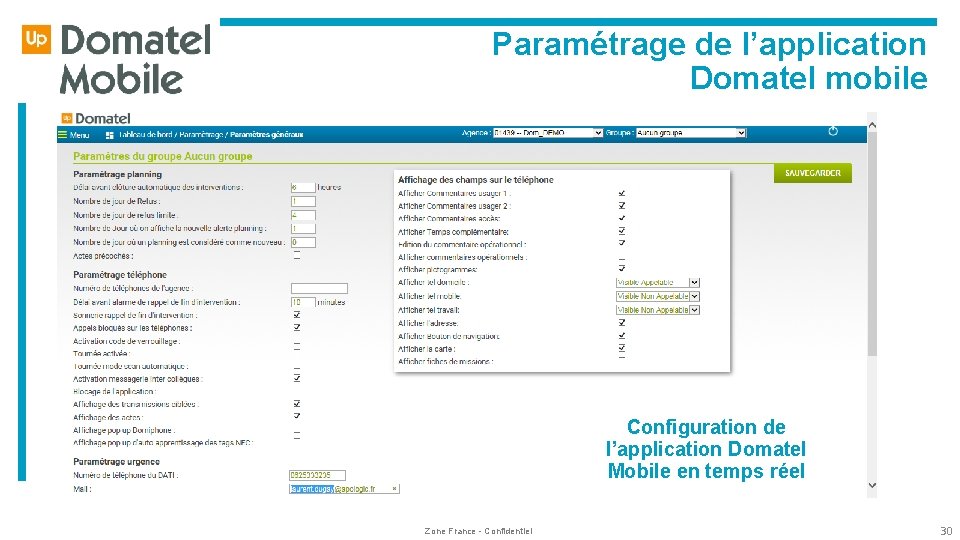  Paramétrage de l’application Domatel mobile Configuration de l’application Domatel Mobile en temps réel