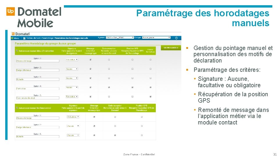  Paramétrage des horodatages manuels § Gestion du pointage manuel et personnalisation des motifs