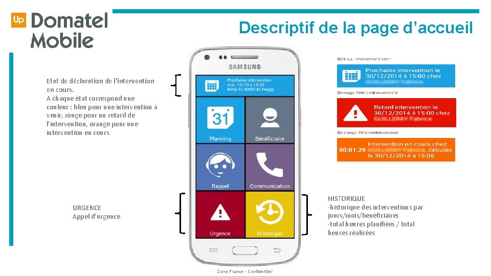  Descriptif de la page d’accueil Etat de déclaration de l’intervention en cours. A