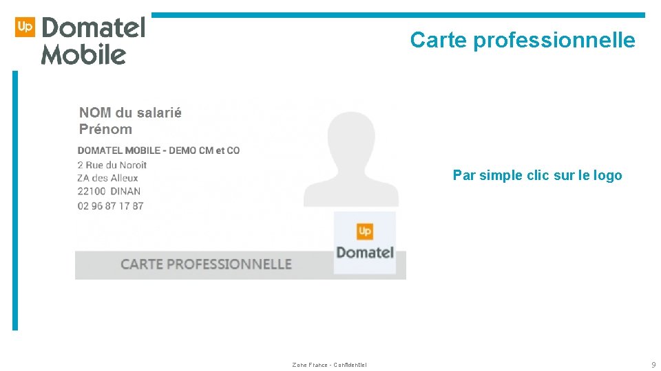  Carte professionnelle Par simple clic sur le logo Zone France - Confidentiel 9