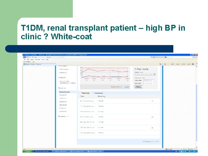 T 1 DM, renal transplant patient – high BP in clinic ? White-coat 