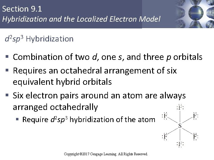 Section 9. 1 Hybridization and the Localized Electron Model d 2 sp 3 Hybridization