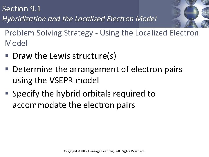 Section 9. 1 Hybridization and the Localized Electron Model Problem Solving Strategy - Using
