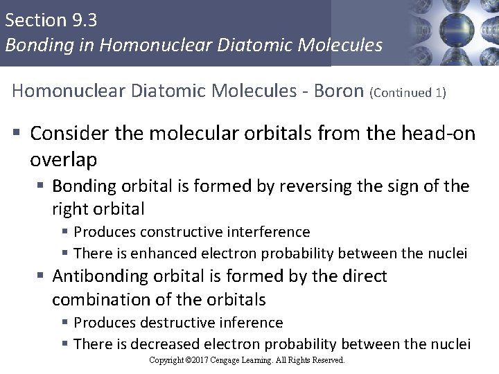 Section 9. 3 Bonding in Homonuclear Diatomic Molecules - Boron (Continued 1) § Consider