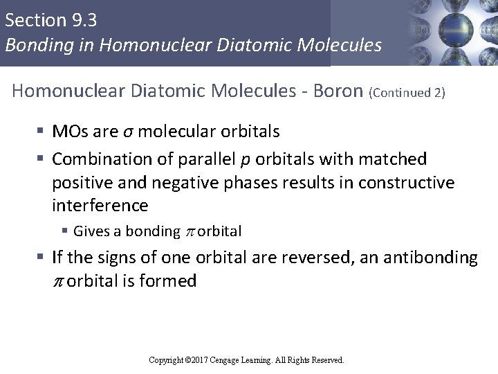 Section 9. 3 Bonding in Homonuclear Diatomic Molecules - Boron (Continued 2) § MOs
