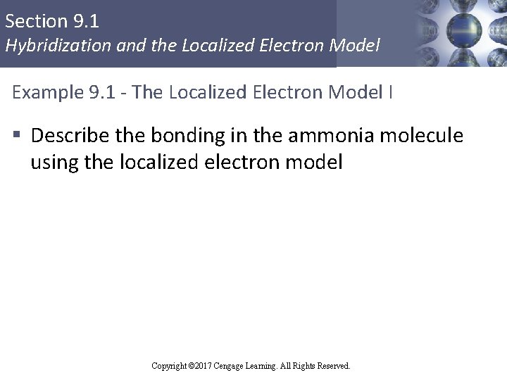 Section 9. 1 Hybridization and the Localized Electron Model Example 9. 1 - The