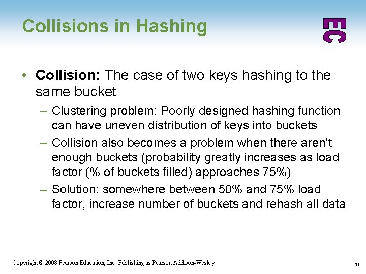 Collisions in Hashing • Collision: The case of two keys hashing to the same Collisions in Hashing • Collision: The case of two keys hashing to the same