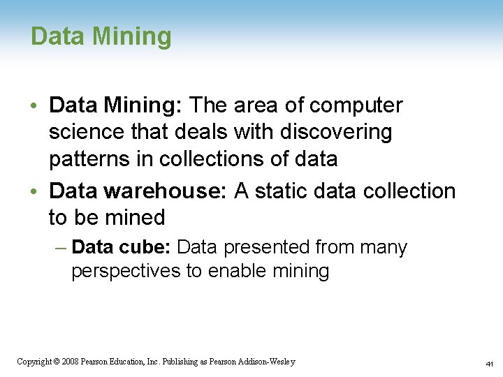 Data Mining • Data Mining: The area of computer science that deals with discovering Data Mining • Data Mining: The area of computer science that deals with discovering