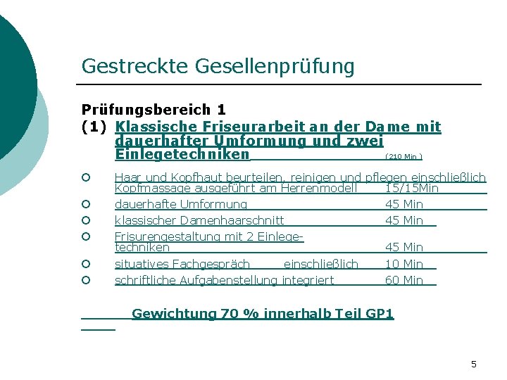 Gestreckte Gesellenprüfung Prüfungsbereich 1 (1) Klassische Friseurarbeit an der Dame mit dauerhafter Umformung und Gestreckte Gesellenprüfung Prüfungsbereich 1 (1) Klassische Friseurarbeit an der Dame mit dauerhafter Umformung und