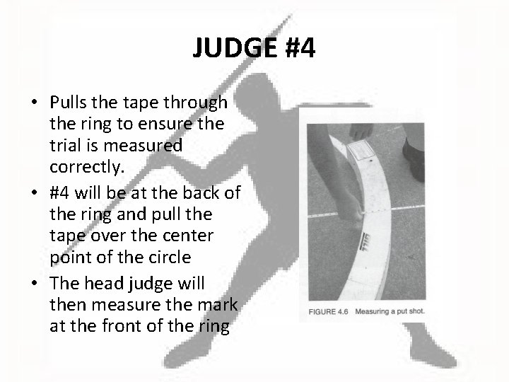 JUDGE #4 • Pulls the tape through the ring to ensure the trial is
