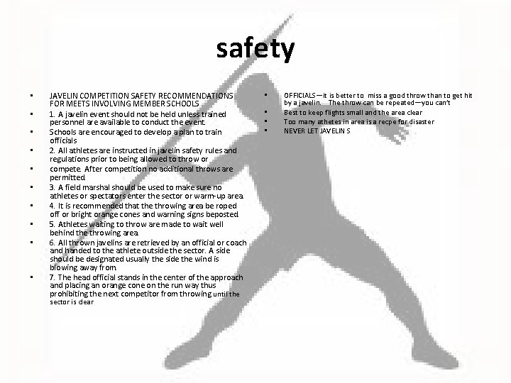 JAVELIN BEFORE the event the Head Judge must