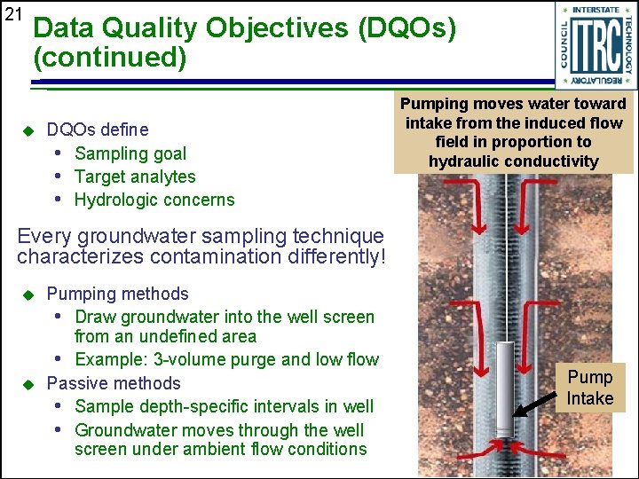 21 Data Quality Objectives (DQOs) (continued) u DQOs define • Sampling goal • Target