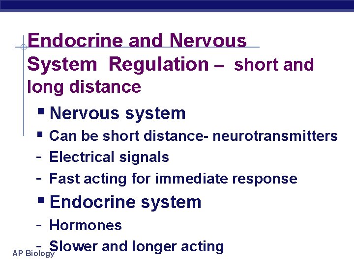 Endocrine and Nervous System Regulation – short and long distance § Nervous system §