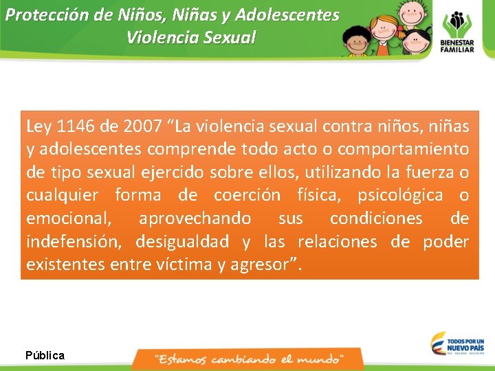 Protección de Niños, Niñas y Adolescentes Violencia Sexual Ley 1146 de 2007 “La violencia Protección de Niños, Niñas y Adolescentes Violencia Sexual Ley 1146 de 2007 “La violencia