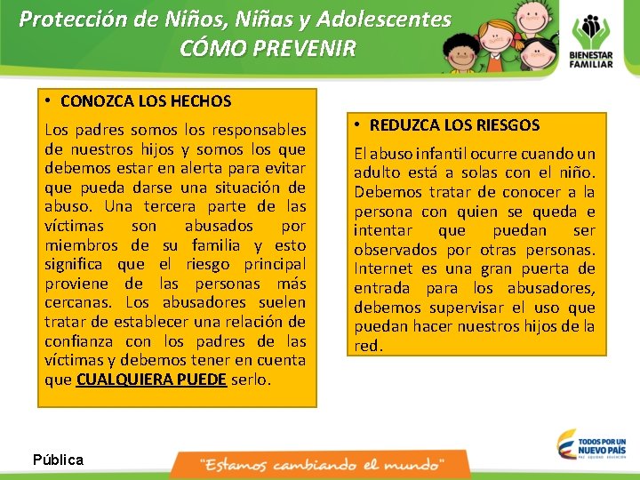 Protección de Niños, Niñas y Adolescentes CÓMO PREVENIR • CONOZCA LOS HECHOS Los padres Protección de Niños, Niñas y Adolescentes CÓMO PREVENIR • CONOZCA LOS HECHOS Los padres