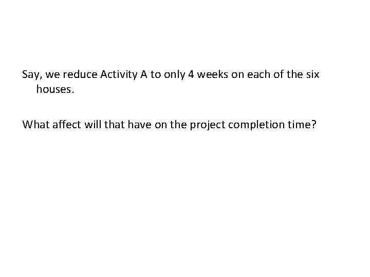 Say, we reduce Activity A to only 4 weeks on each of the six