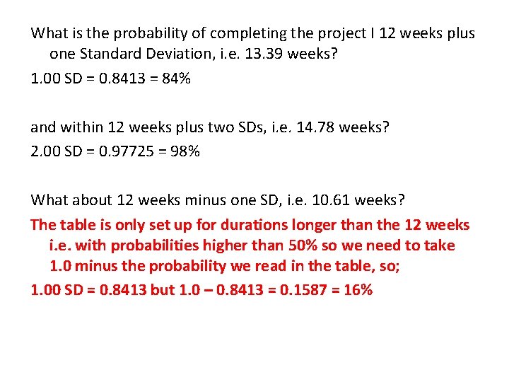 What is the probability of completing the project I 12 weeks plus one Standard