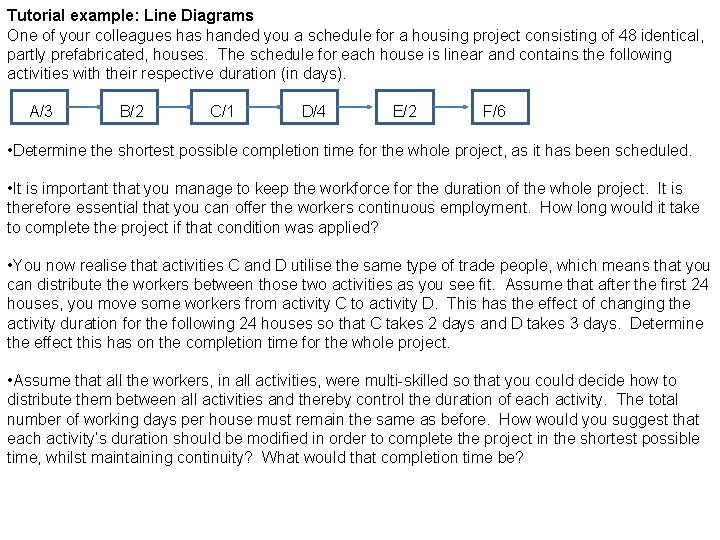 Tutorial example: Line Diagrams One of your colleagues handed you a schedule for a