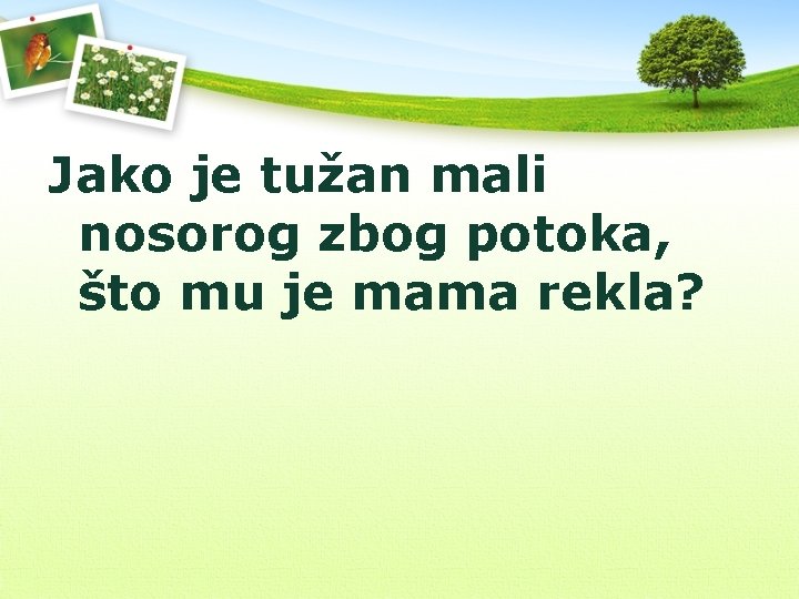 Jako je tužan mali nosorog zbog potoka, što mu je mama rekla? 