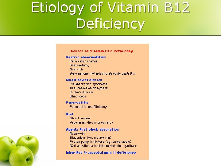 Etiology of Vitamin B 12 Deficiency 