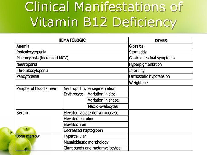 Clinical Manifestations of Vitamin B 12 Deficiency 