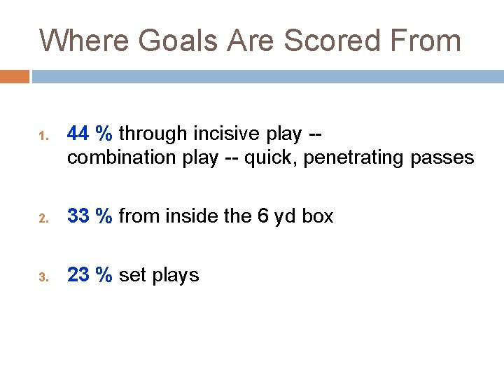 Where Goals Are Scored From 1. 44 % through incisive play -combination play --