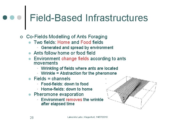 Field-Based Infrastructures Co-Fields Modelling of Ants Foraging l Two fields: Home and Food fields
