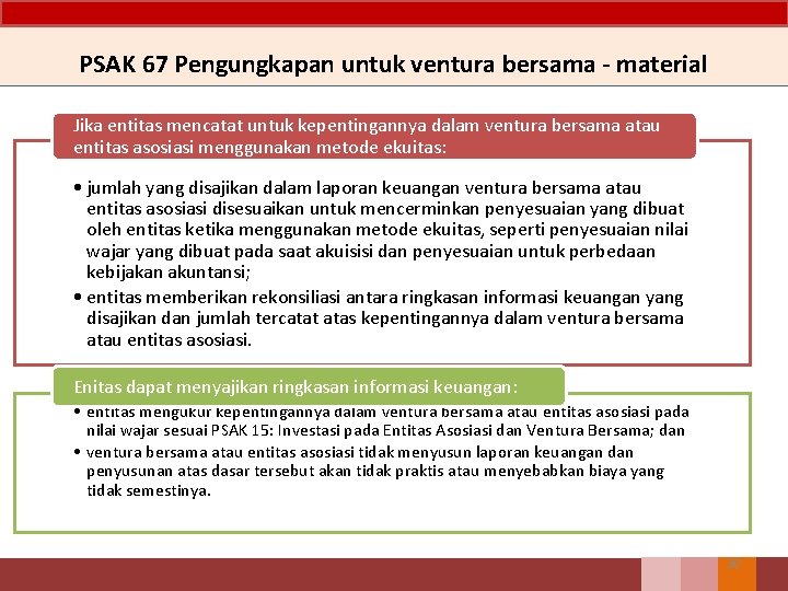 PSAK 67 Pengungkapan untuk ventura bersama - material Jika entitas mencatat untuk kepentingannya dalam