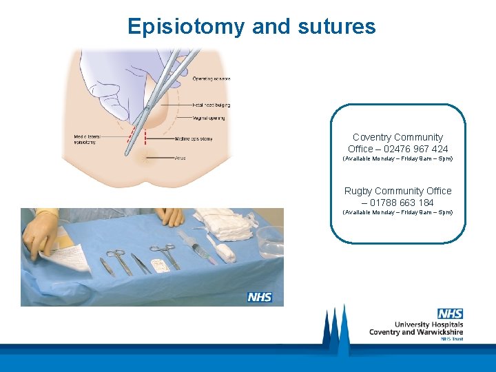 Episiotomy and sutures Coventry Community Office – 02476 967 424 (Available Monday – Friday