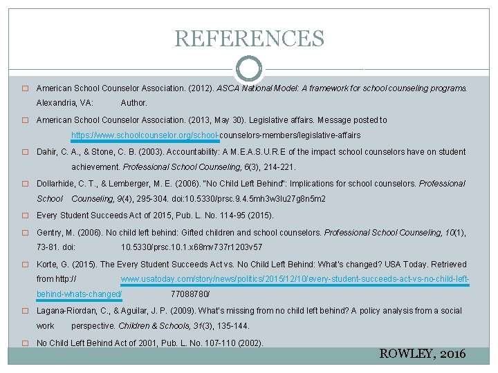 REFERENCES � American School Counselor Association. (2012). ASCA National Model: A framework for school