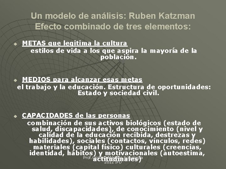 Un modelo de análisis: Ruben Katzman Efecto combinado de tres elementos: u METAS que