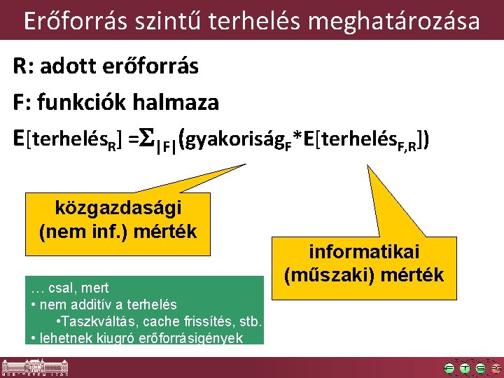 Erőforrás szintű terhelés meghatározása R: adott erőforrás F: funkciók halmaza E[terhelés. R] = |F|(gyakoriság.