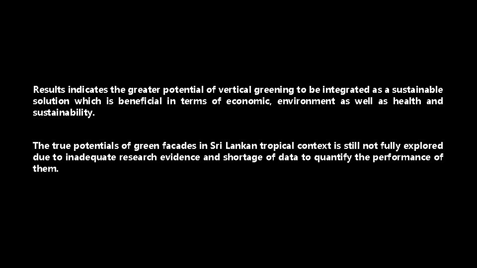 Results indicates the greater potential of vertical greening to be integrated as a sustainable