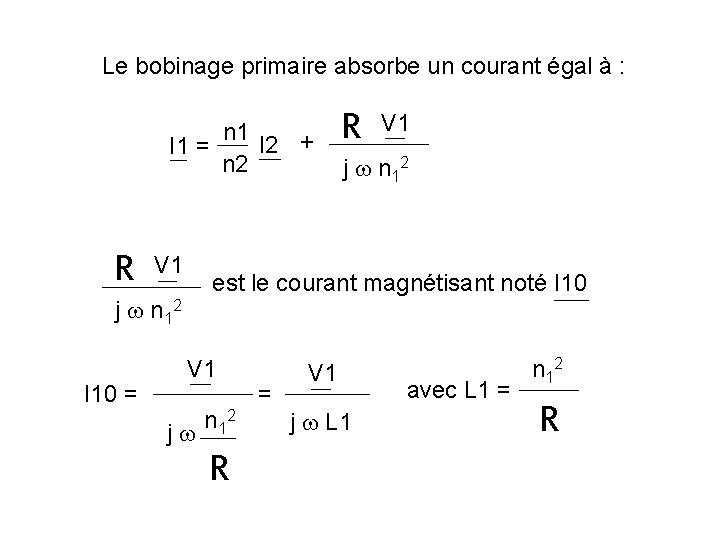Le bobinage primaire absorbe un courant égal à : n 1 I 2 +