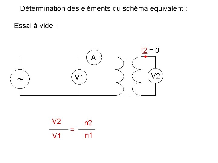 Détermination des éléments du schéma équivalent : Essai à vide : A V 2