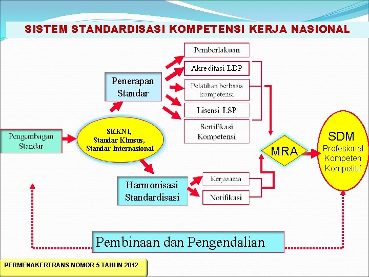 SISTEM STANDARDISASI KOMPETENSI KERJA NASIONAL Akreditasi LDP Penerapan Standar SKKNI, Standar Khusus, Standar Internasional