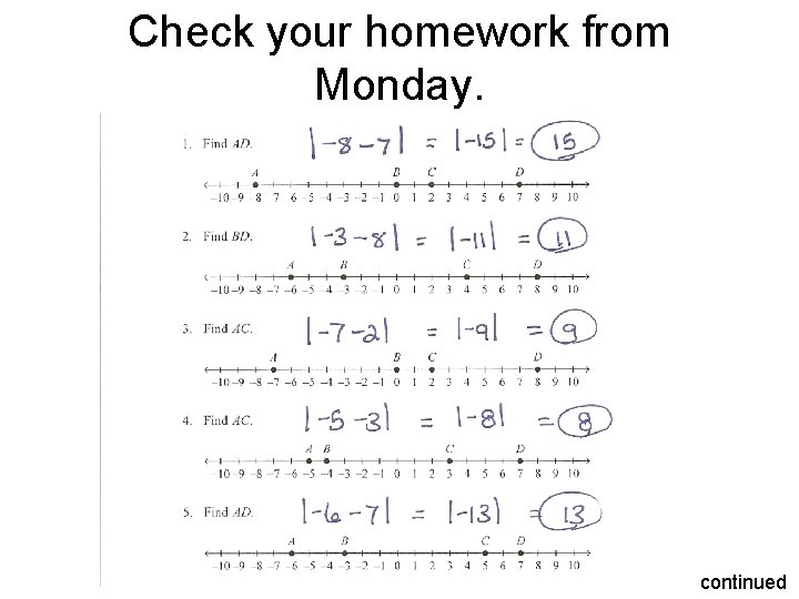 Check your homework from Monday. continued 